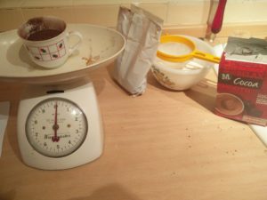 The cocoa power being weighed