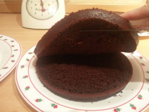 The cake half being separated