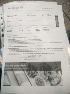 The seconds boarding card for the flight to Washington