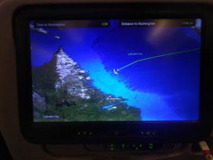 The flight map showing Labrador Sea and Labrador City