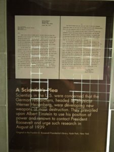 A letter from Albert Einstein warning president Roosevelt about the possibility of atomic weapons