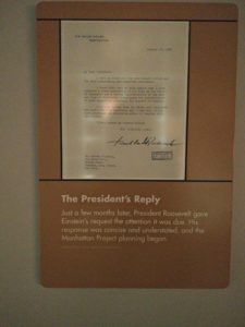 A reply from president Roosevelt informing Albert Einstein he had understood his warnings