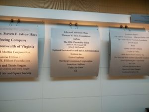 A sign saying of the museums appreciation for various companies, including Northrop Grumman