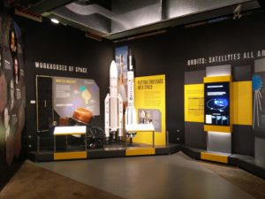 Models of space rockets used to get satellites into orbit