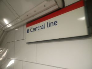 A sign showing a directional arrow to the Central line