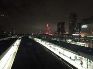 The Orbit sculpture, with Stratford station in the foreground